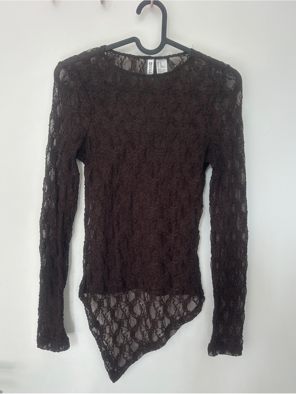 DIVIDED by H&M Brown Sheer Textured Lace Fitted Asymmetrical Top XS